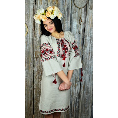 Embroidered dress "Roses Linen"